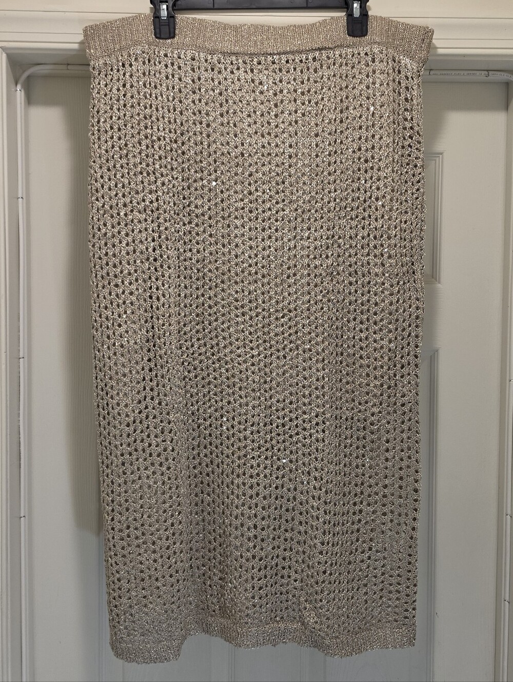Bar III Women's Trendy Plus Size Sparkle Crochet Midi Skirt Color Silver Drop 2X